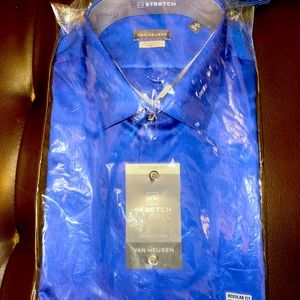 Van Heusen 171/2 stretch fit blueberry blue fitted dress shirt new